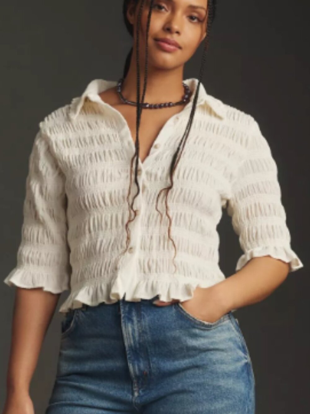 Maeve Smocked Button-Front Top- Small- NWT
